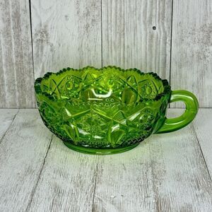 Vintage L.E. Smith Heritage Quintec Green Depression Glass Bowl with Finger Hand
